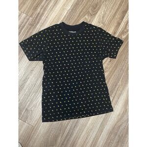 True Religion Black All-Over Print Horseshoe Logo T-Shirt XS Gold Tee